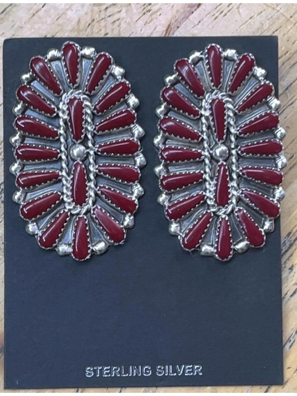 Navajo jewelry handmade sterling silver coral cluster earrings -Sammy Byjoe